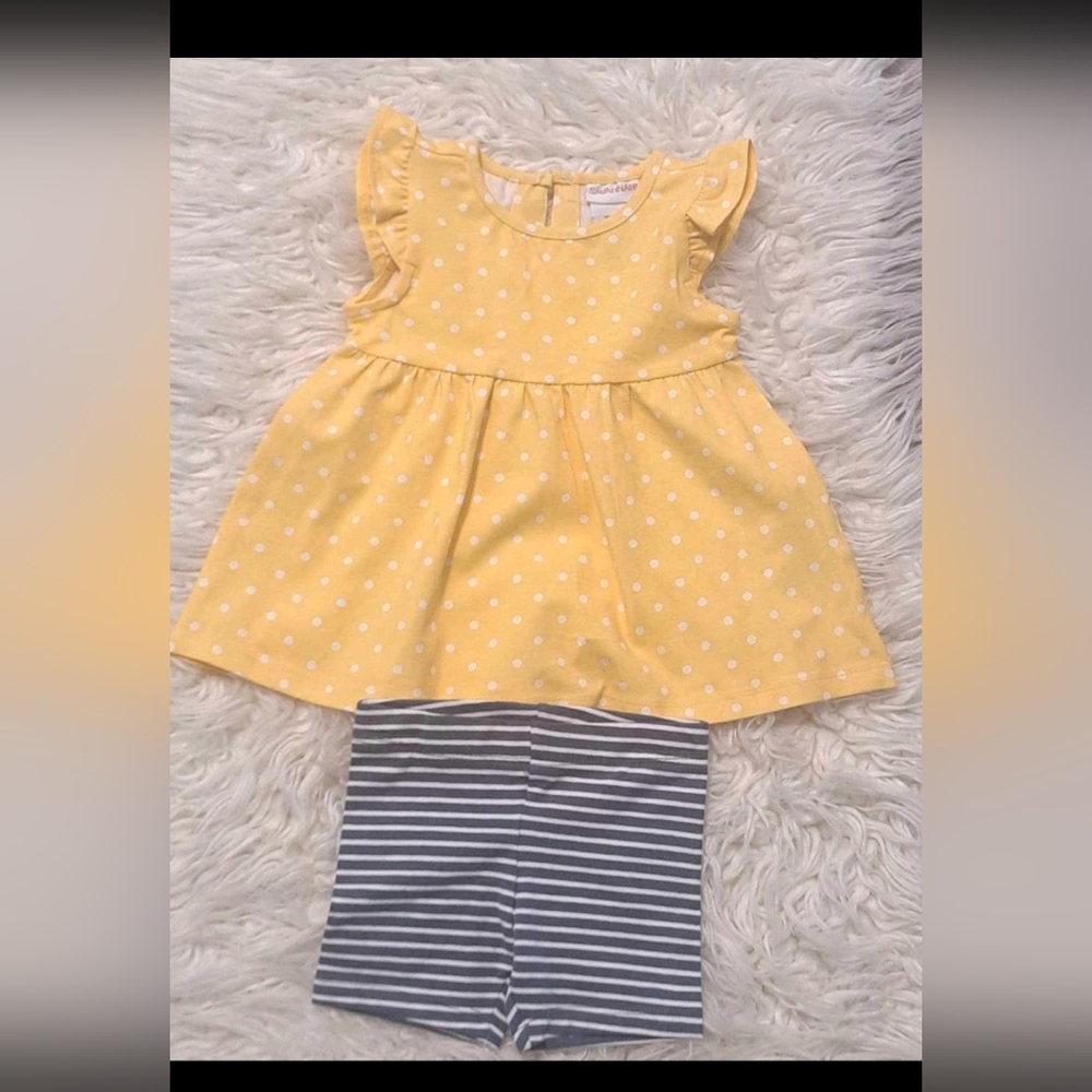 Brand New Yellow Polka Dot Top with Striped Shorts